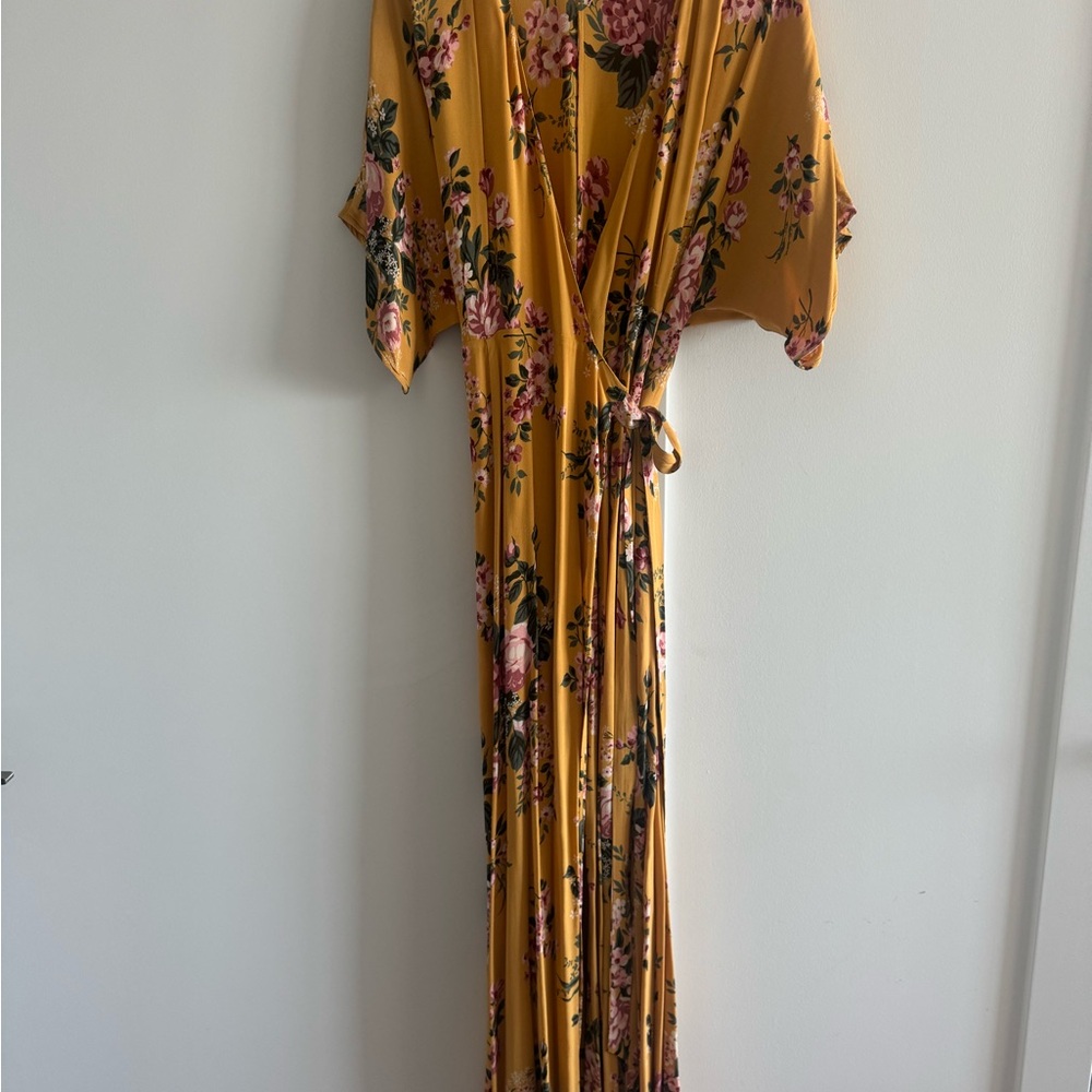 Floral Wrap Dress in Mustard Yellow